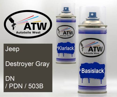 Jeep, Destroyer Gray, DN / PDN / 503B: 400ml Sprühdose + 400ml Klarlack - Set, von ATW Autoteile West.